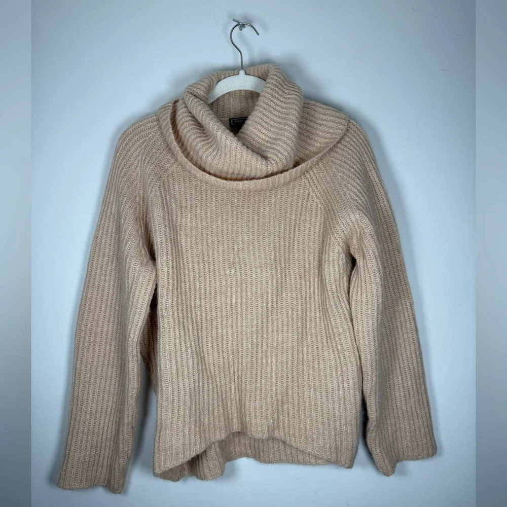 Point Sur Mohair & Wool Blend Ribbed Turtleneck Rib Knit Sweater Pale Peach Sz S